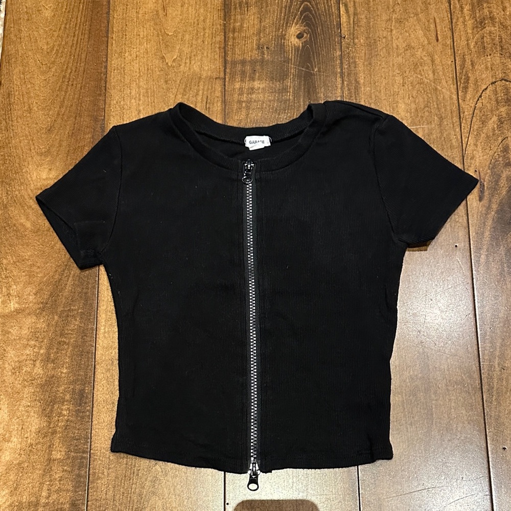 Garage Black Short Sleeve Tee with Zipper
